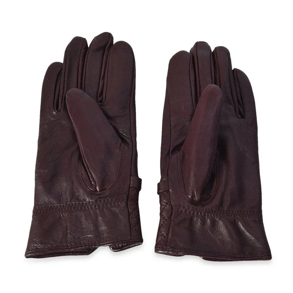 Touchscreen Gloves Leather Quilted Pattern Maroon